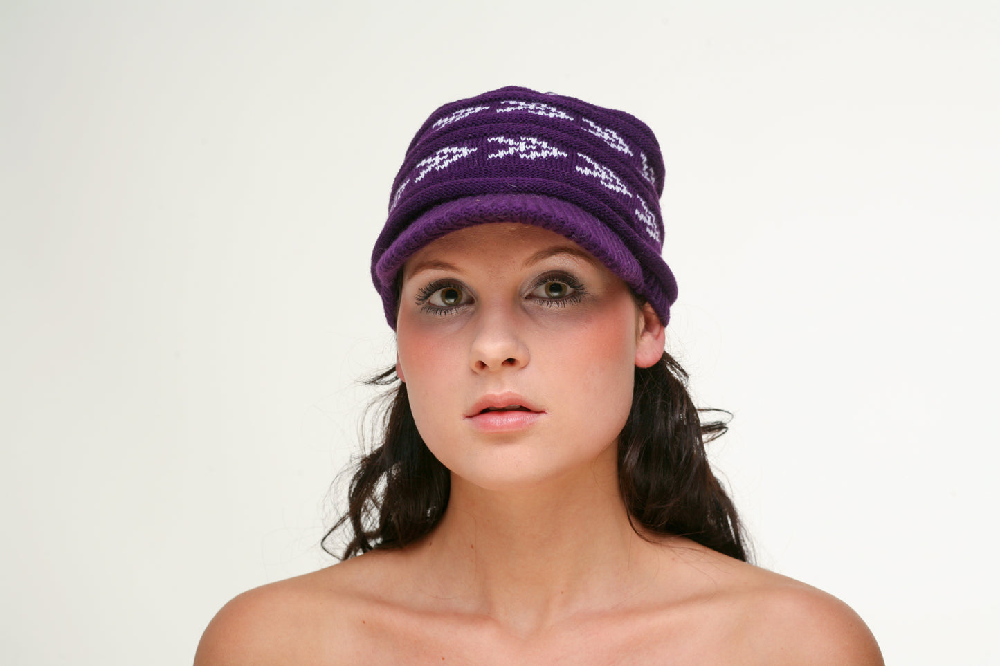 DC-W-449-Strickmütze in Rosa mit weißem Muster