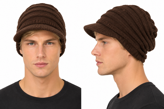 DC-W-443-Flotte Strickmütze mit eingearbeitetem Schirm im Mustermix.