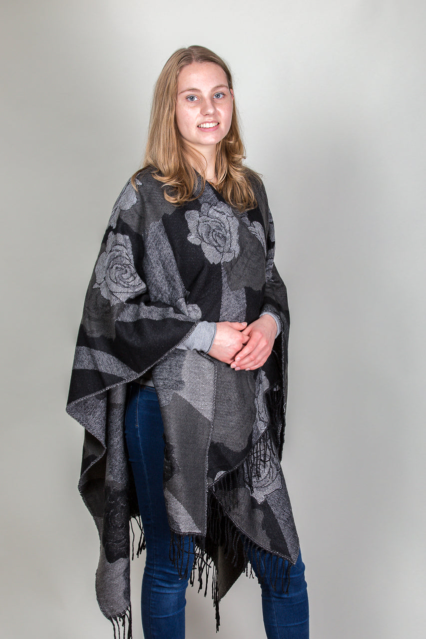 PONCHO-Blumenmuster