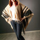 PONCHO-Beige-Grau-mit Kapuze
