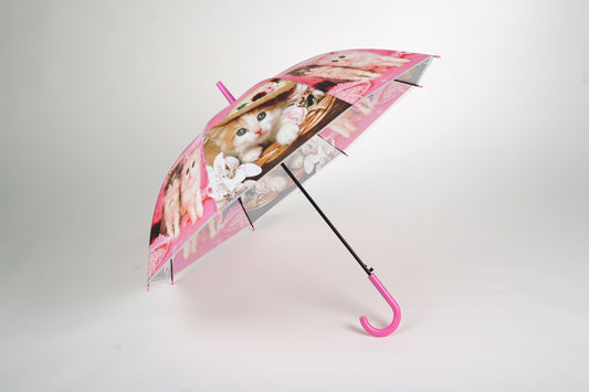 DC-RS-10-Pink Regenschirm mit Katze-Motiven.