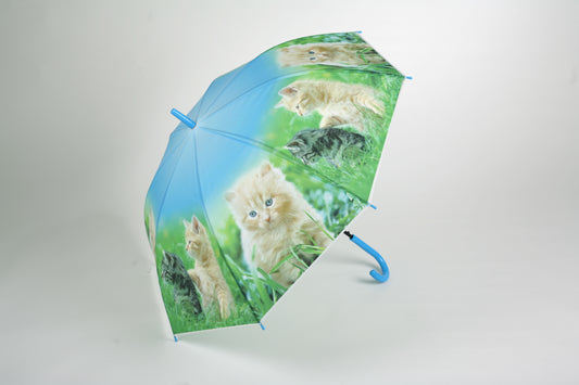 DC-RS-12-Grün-Regenschirm mit Katze-Motiven.