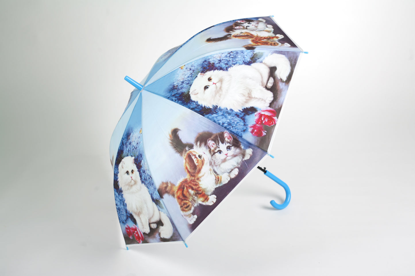 DC-RS-03-BLAU-Regenschirm mit Katze-Motiven.