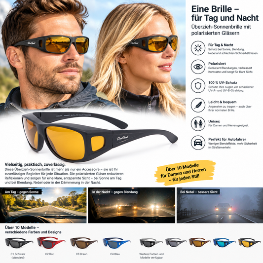 DC-POL-2105-N-Eine Brille - für Tag und Nacht Überzieh-Sonnenbrille mit polarisierten Gläsern
