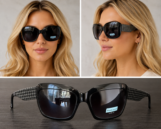 DC-226-Modische Sonnenbrille-für Damen, mit großen Gläsern und aussergewöhnlichem Bügeldesign.