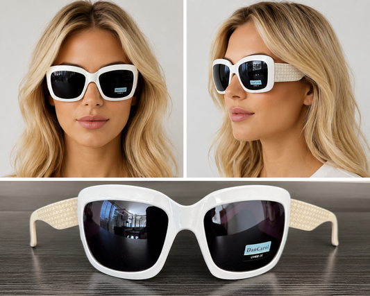DC-226-Modische Sonnenbrille-für Damen, mit großen Gläsern und aussergewöhnlichem Bügeldesign.