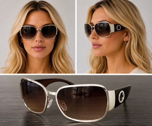 Sonnenbrille-für DamenDC-253-Modische  mit großen Gläsern und aussergewöhnlichem Bügeldesign.