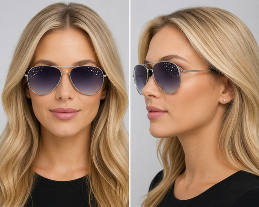 DC-821-Trendige Sonnenbrille in zeitlosem Design mit Glitzersteinchen