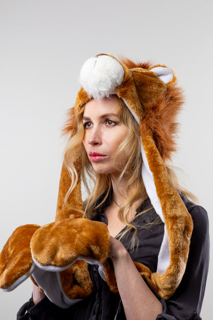 DC-A-104-Tiermotiv-Mütze Löwe mit Handschuhen