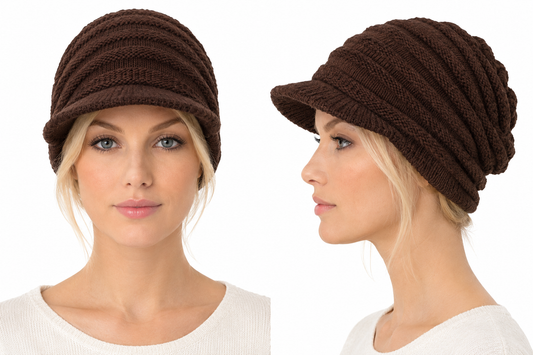 DC-W-443-Flotte Strickmütze mit eingearbeitetem Schirm im Mustermix.