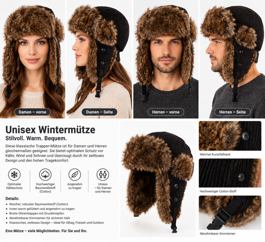 DC-W-507-Trendy Mütze in mit langen Ohrenklappen und Verschluß